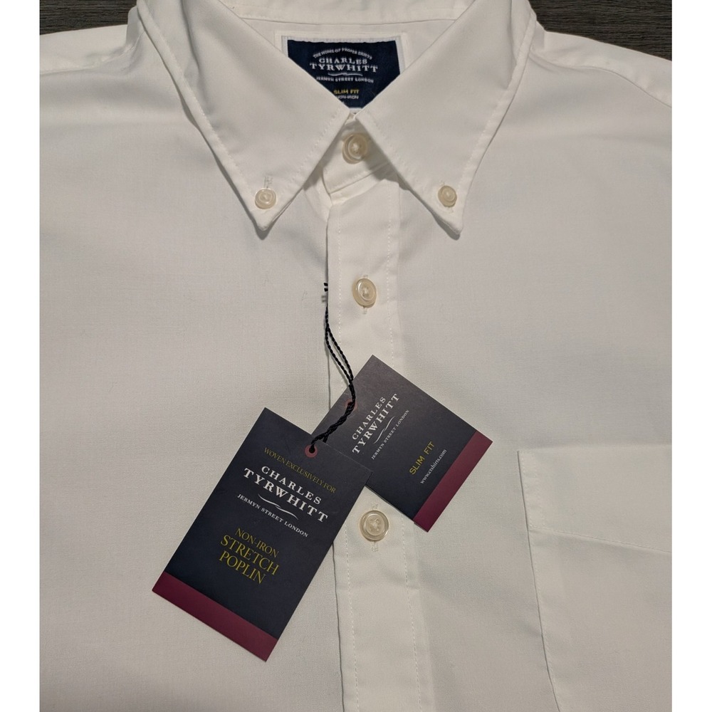 NWT Charles Tyrwhitt Men's White Non‎ Iron Stretch Poplin Slim Fit Shirt Size XL - Picture 2 of 9